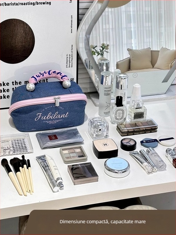 Geantă cosmetică unisex, exterior poliester cu căptușeală poliester, stil street, compartimente interne pentru depozitare în călătorii