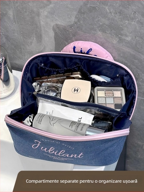 Geantă cosmetică unisex, exterior poliester cu căptușeală poliester, stil street, compartimente interne pentru depozitare în călătorii