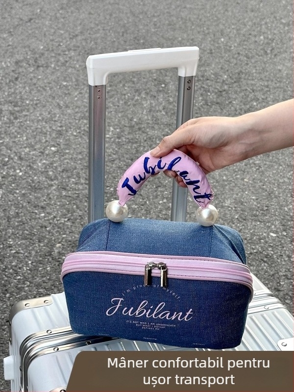 Geantă cosmetică unisex, exterior poliester cu căptușeală poliester, stil street, compartimente interne pentru depozitare în călătorii