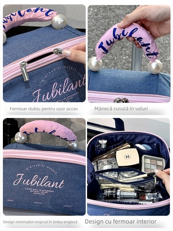 Geantă cosmetică unisex, exterior poliester cu căptușeală poliester, stil street, compartimente interne pentru depozitare în călătorii