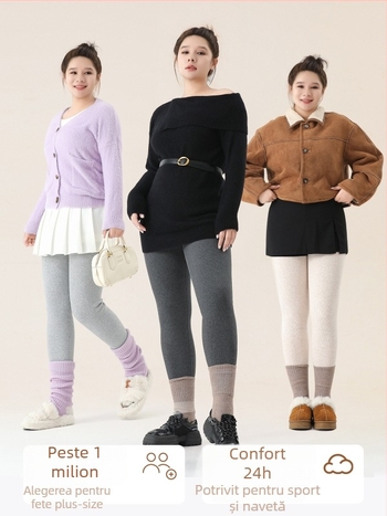 Colanți pentru femei din bumbac, căptușiți cu fleece, model în dungi, talie înaltă, lungime integrală, material bumbac-elastan