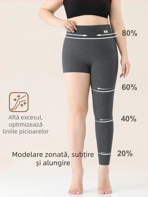 Colanți pentru femei din bumbac, căptușiți cu fleece, model în dungi, talie înaltă, lungime integrală, material bumbac-elastan