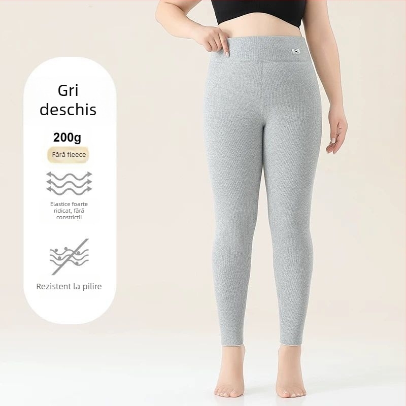 Colanți pentru femei din bumbac, căptușiți cu fleece, model în dungi, talie înaltă, lungime integrală, material bumbac-elastan