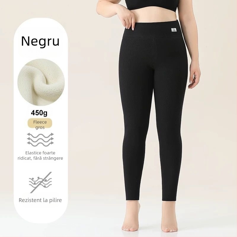 Colanți pentru femei din bumbac, căptușiți cu fleece, model în dungi, talie înaltă, lungime integrală, material bumbac-elastan