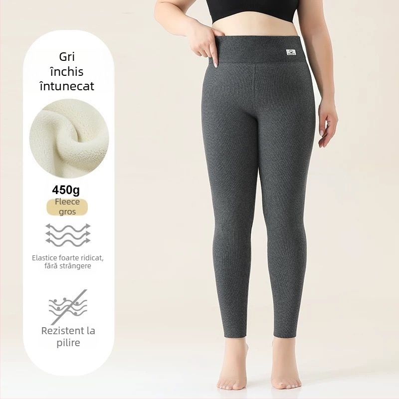 Colanți pentru femei din bumbac, căptușiți cu fleece, model în dungi, talie înaltă, lungime integrală, material bumbac-elastan