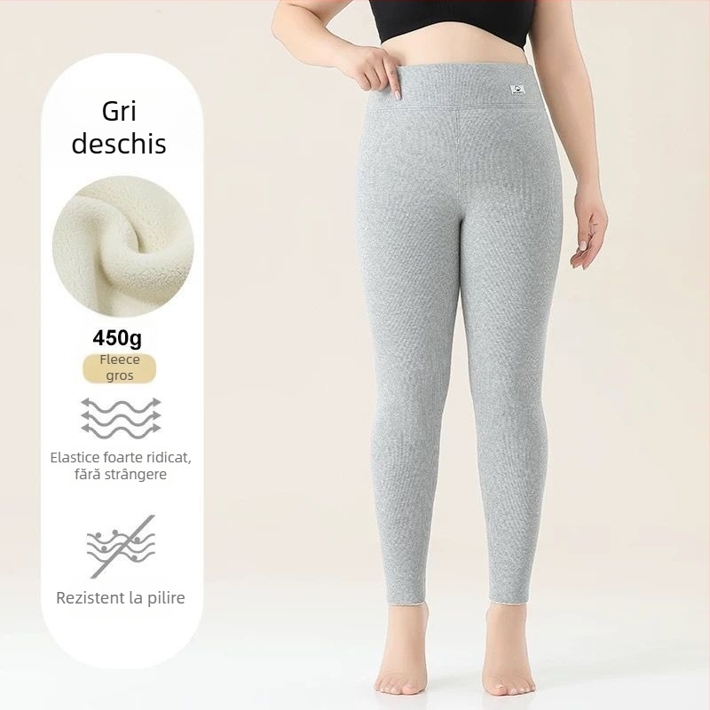 Colanți pentru femei din bumbac, căptușiți cu fleece, model în dungi, talie înaltă, lungime integrală, material bumbac-elastan