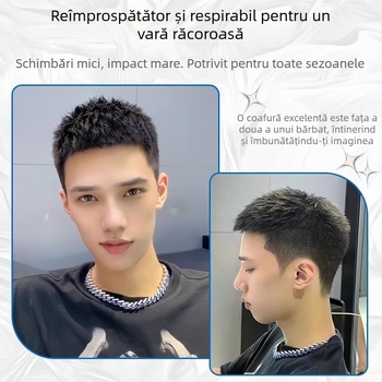 Perucă pentru bărbați – păr natural, fără cusături, aspect natural, acoperire a vârfului, respirabilă pentru vară, poate fi vopsită sau îndreptată.