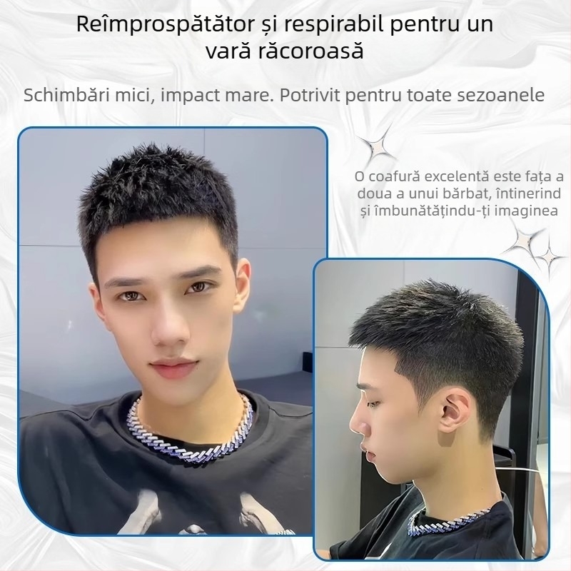 Perucă pentru bărbați – păr natural, fără cusături, aspect natural, acoperire a vârfului, respirabilă pentru vară, poate fi vopsită sau îndreptată.