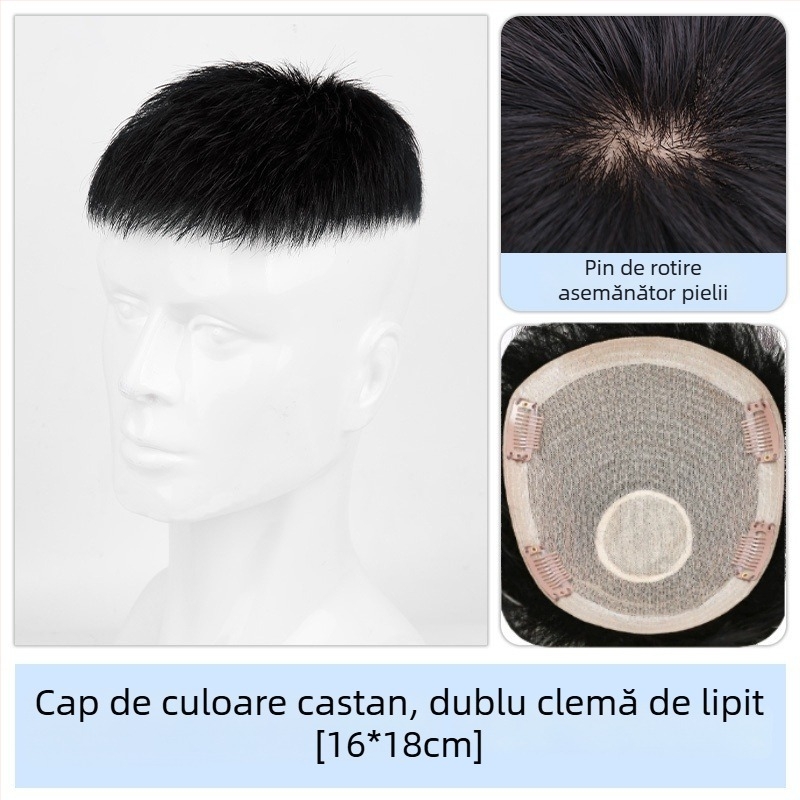 Perucă pentru bărbați – păr natural, fără cusături, aspect natural, acoperire a vârfului, respirabilă pentru vară, poate fi vopsită sau îndreptată.