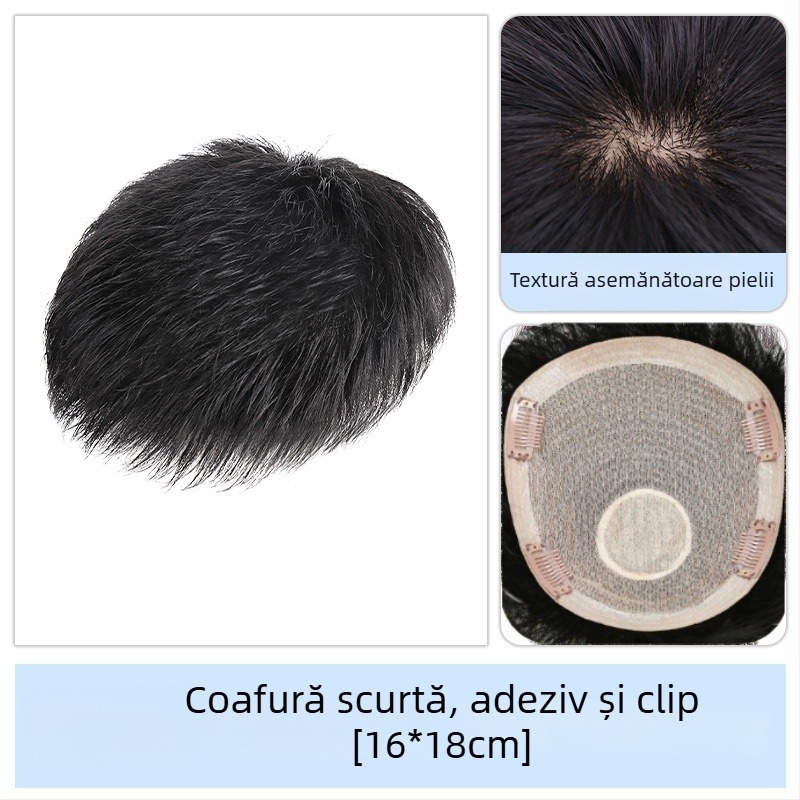 Perucă pentru bărbați – păr natural, fără cusături, aspect natural, acoperire a vârfului, respirabilă pentru vară, poate fi vopsită sau îndreptată.