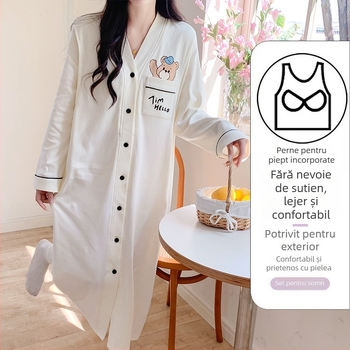 Rochie de maternitate cu acces la alăptare, midi A-line, de vară, guler V, mâneci lungi, bumbac 70–80%