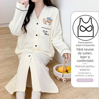 Rochie de maternitate cu acces la alăptare, midi A-line, de vară, guler V, mâneci lungi, bumbac 70–80%