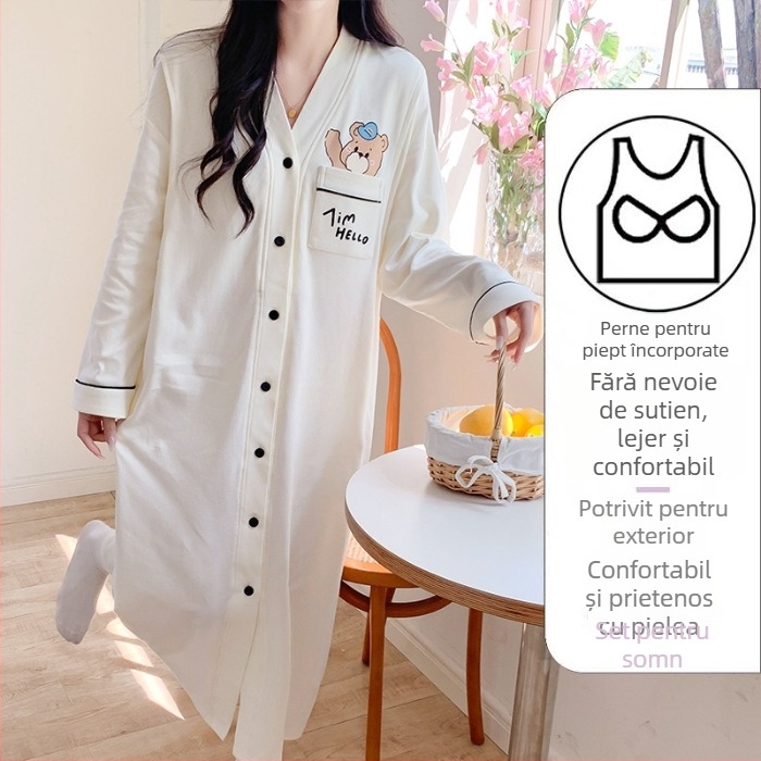 Rochie de maternitate cu acces la alăptare, midi A-line, de vară, guler V, mâneci lungi, bumbac 70–80%