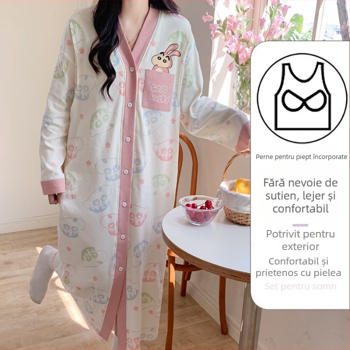 Rochie de maternitate cu acces la alăptare, midi A-line, de vară, guler V, mâneci lungi, bumbac 70–80%