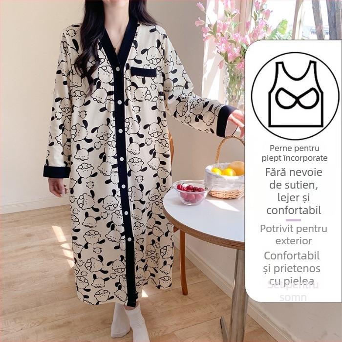 Rochie de maternitate cu acces la alăptare, midi A-line, de vară, guler V, mâneci lungi, bumbac 70–80%