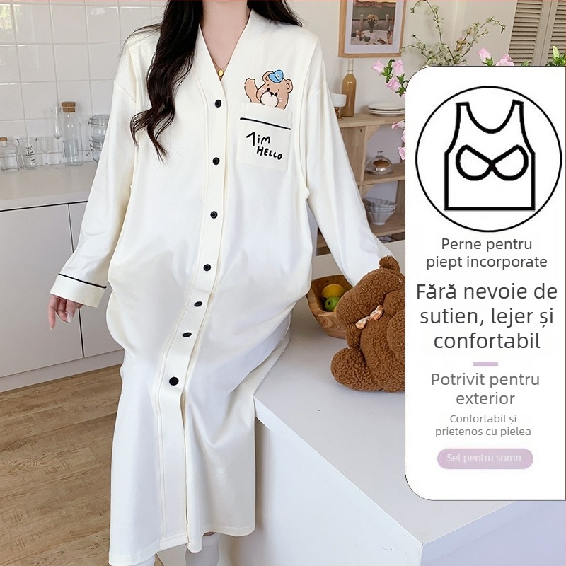 Rochie de maternitate cu acces la alăptare, midi A-line, de vară, guler V, mâneci lungi, bumbac 70–80%