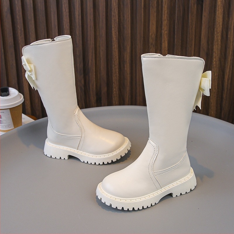 Ghete Martin pentru fete - Înălțime ridicată, căptușite cu fleece, fermoar lateral, talpă din cauciuc, exterior din piele artificială, stil prințesă, toamnă/iarnă, pentru 4–16 ani