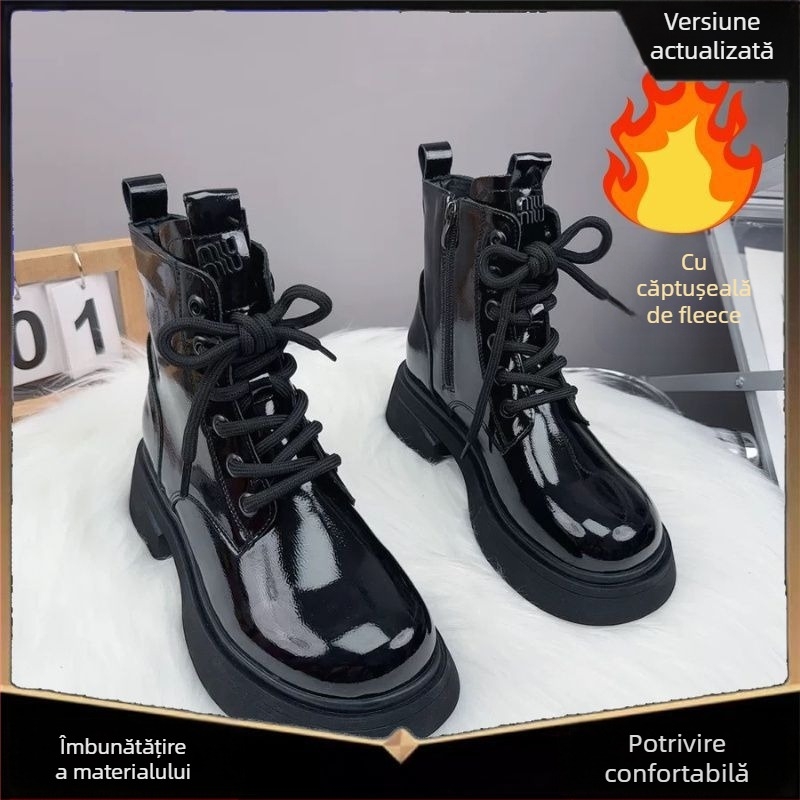 Ghete scurte de iarnă pentru fete, căptușite cu polar și finisaj mat, partea superioară din piele sintetică, talpă TPR