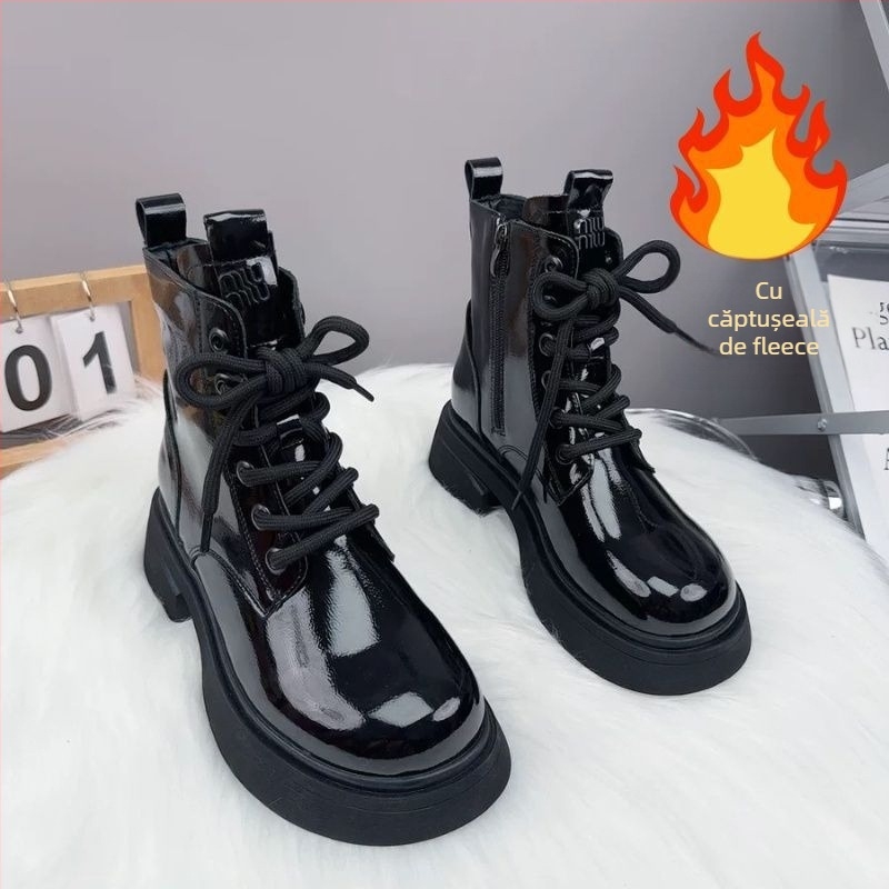 Ghete scurte de iarnă pentru fete, căptușite cu polar și finisaj mat, partea superioară din piele sintetică, talpă TPR