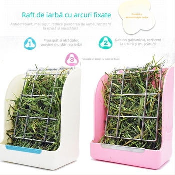 Hrănitoare de iarbă pentru iepuri, chinchile și porci de Guineea — externă, arc elastic, anti-risipă, anti-pășunare