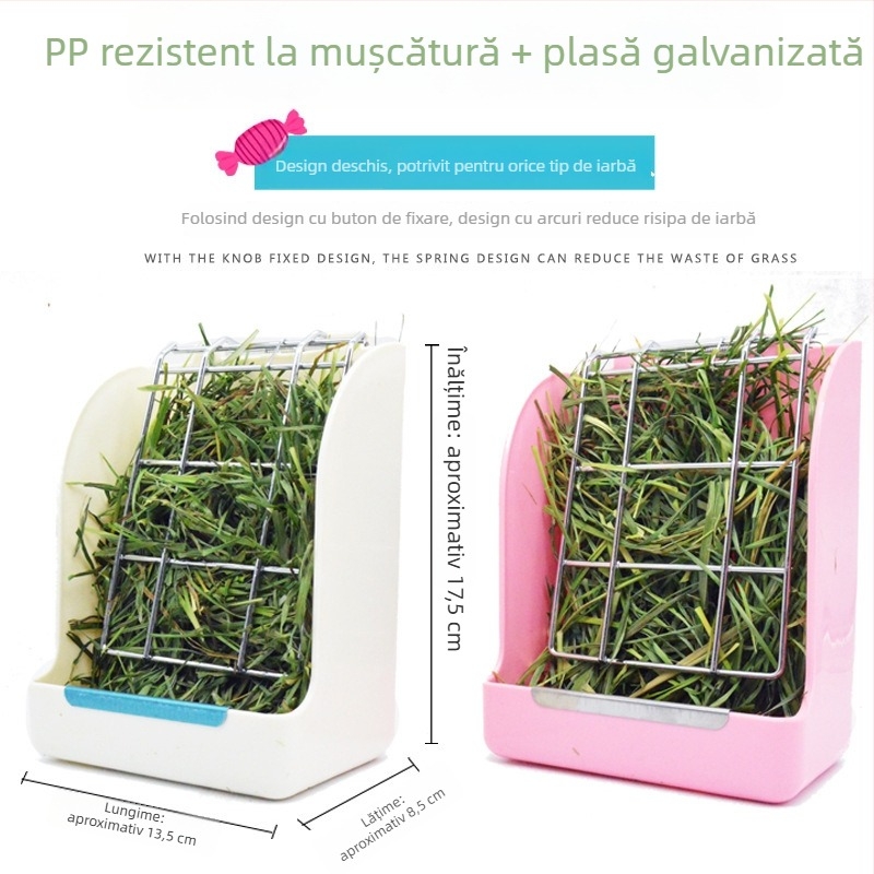 Hrănitoare de iarbă pentru iepuri, chinchile și porci de Guineea — externă, arc elastic, anti-risipă, anti-pășunare