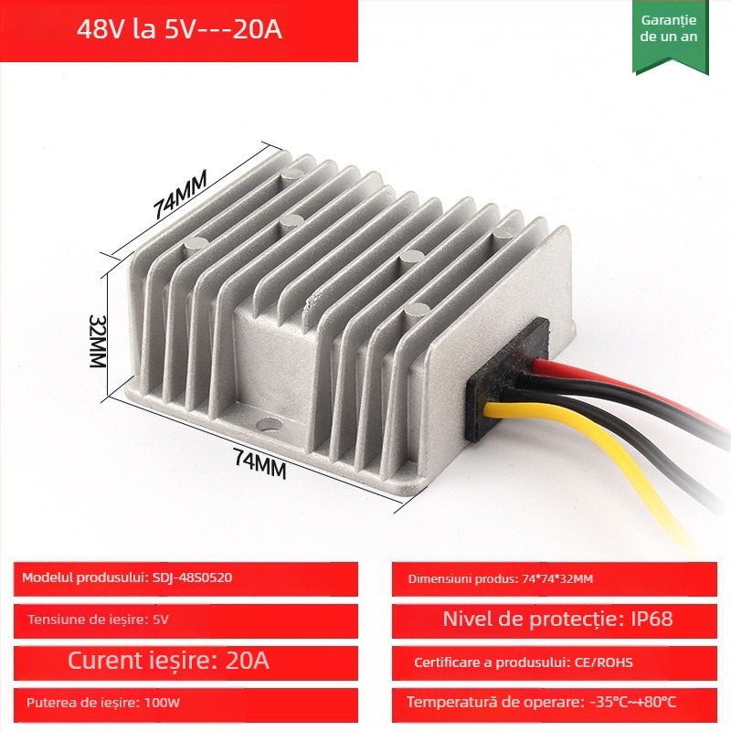 Convertor DC-DC buck-boost, intrare 48V, ieșire 12V, până la 30A, 350W, IP68, comutație PWM