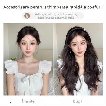 Perucă cu bandă Camellia – bucle cu valuri de apă, bandă Camellia detașabilă, acoperire în formă de U pentru jumătate de cap, sârmă rezistentă la temperatură, aspect natural