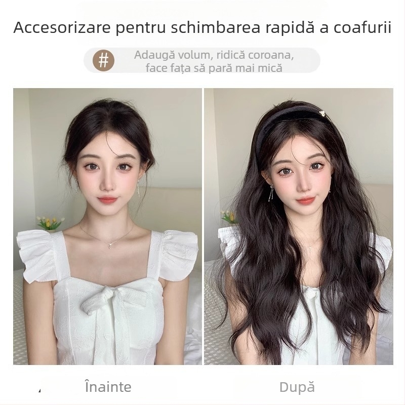 Perucă cu bandă Camellia – bucle cu valuri de apă, bandă Camellia detașabilă, acoperire în formă de U pentru jumătate de cap, sârmă rezistentă la temperatură, aspect natural