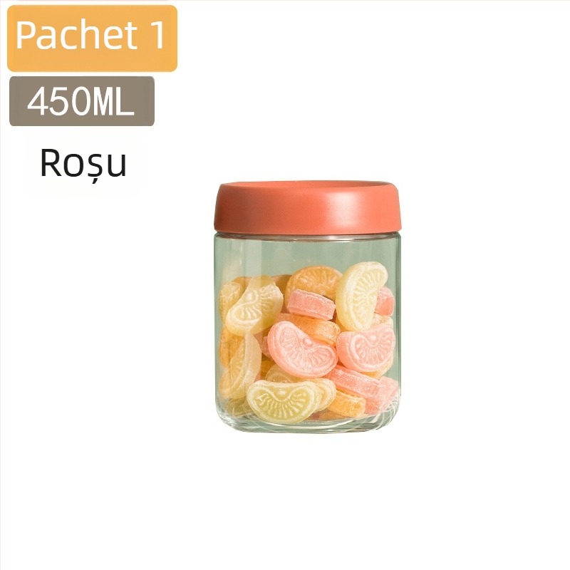 Borcane din sticlă sigilate pentru conservarea alimentelor, recipiente de bucătărie rotunde, sub 300 ml, stil modern minimalist.