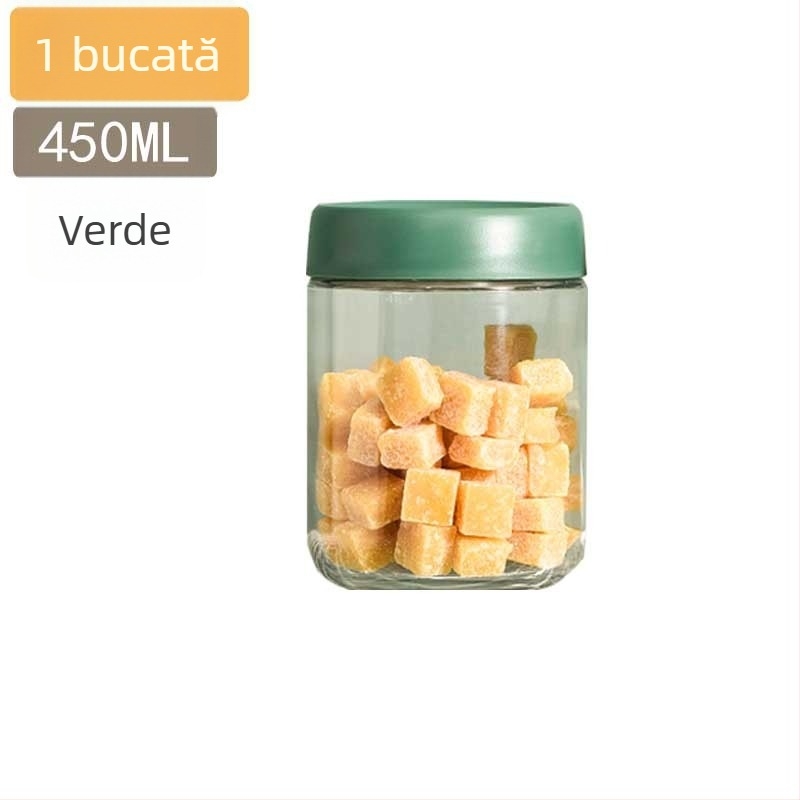 Borcane din sticlă sigilate pentru conservarea alimentelor, recipiente de bucătărie rotunde, sub 300 ml, stil modern minimalist.