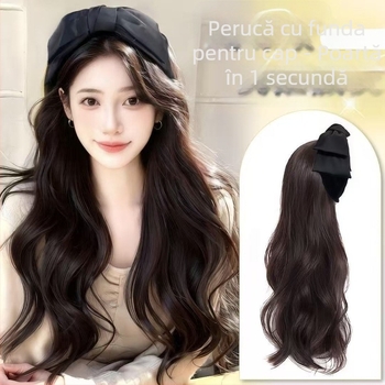 Perucă cu bandă pentru cap, păr lung, într-un singur ansamblu, design demontabil pe jumătate, păr mat-silky, breton drept sau înclinant