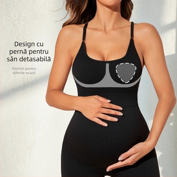 Body matern fără spate pentru sport și yoga, talie înaltă, ridicare a șoldurilor, uscare rapidă, material nylon-spandex, cu bureți detașabili pentru bust