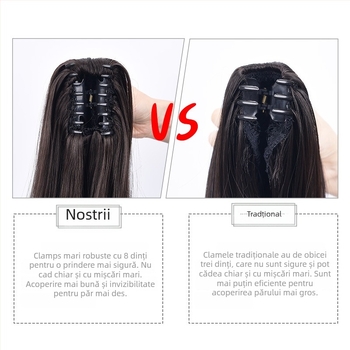 Perucă cu coadă lungă, cu clips pentru coadă, bucle naturale pufoase, păr din sârmă rezistentă la temperaturi înalte, Yu Xi