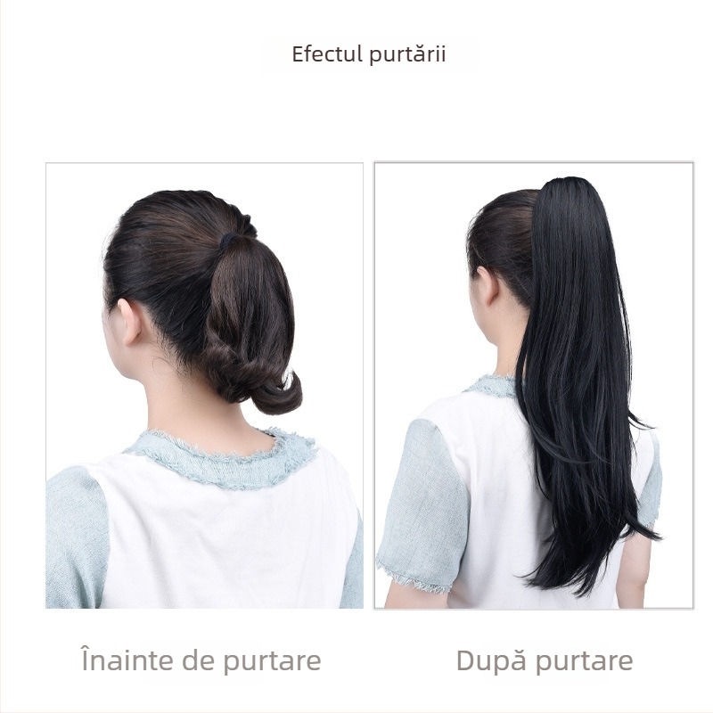 Perucă cu coadă lungă, cu clips pentru coadă, bucle naturale pufoase, păr din sârmă rezistentă la temperaturi înalte, Yu Xi