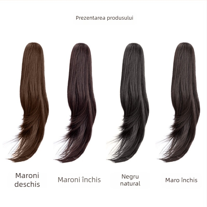 Perucă cu coadă lungă, cu clips pentru coadă, bucle naturale pufoase, păr din sârmă rezistentă la temperaturi înalte, Yu Xi