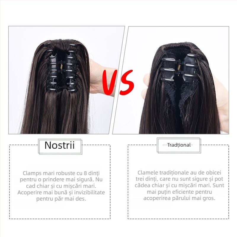 Perucă cu coadă lungă, cu clips pentru coadă, bucle naturale pufoase, păr din sârmă rezistentă la temperaturi înalte, Yu Xi