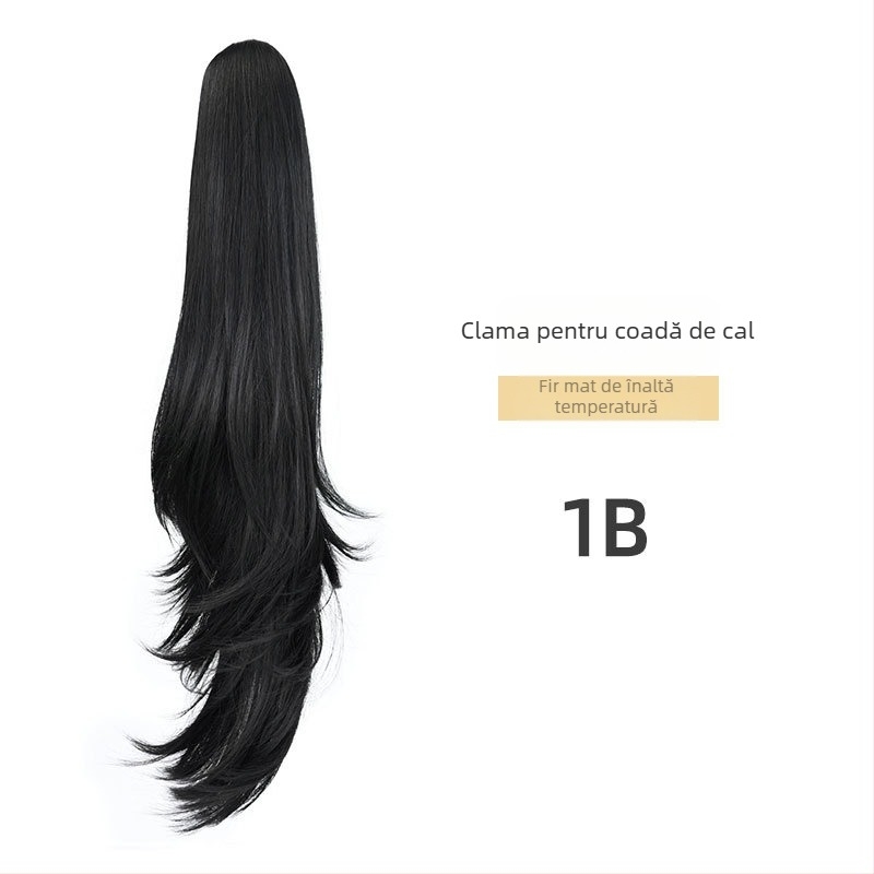 Perucă cu coadă lungă, cu clips pentru coadă, bucle naturale pufoase, păr din sârmă rezistentă la temperaturi înalte, Yu Xi