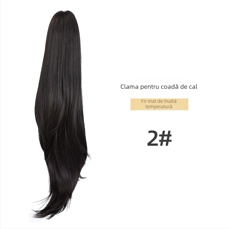 Perucă cu coadă lungă, cu clips pentru coadă, bucle naturale pufoase, păr din sârmă rezistentă la temperaturi înalte, Yu Xi