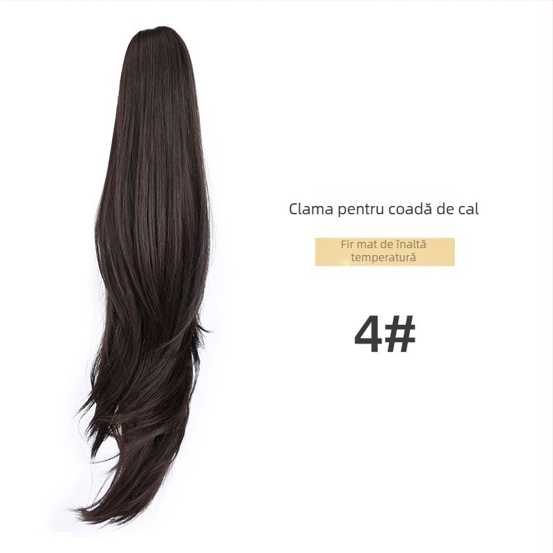 Perucă cu coadă lungă, cu clips pentru coadă, bucle naturale pufoase, păr din sârmă rezistentă la temperaturi înalte, Yu Xi