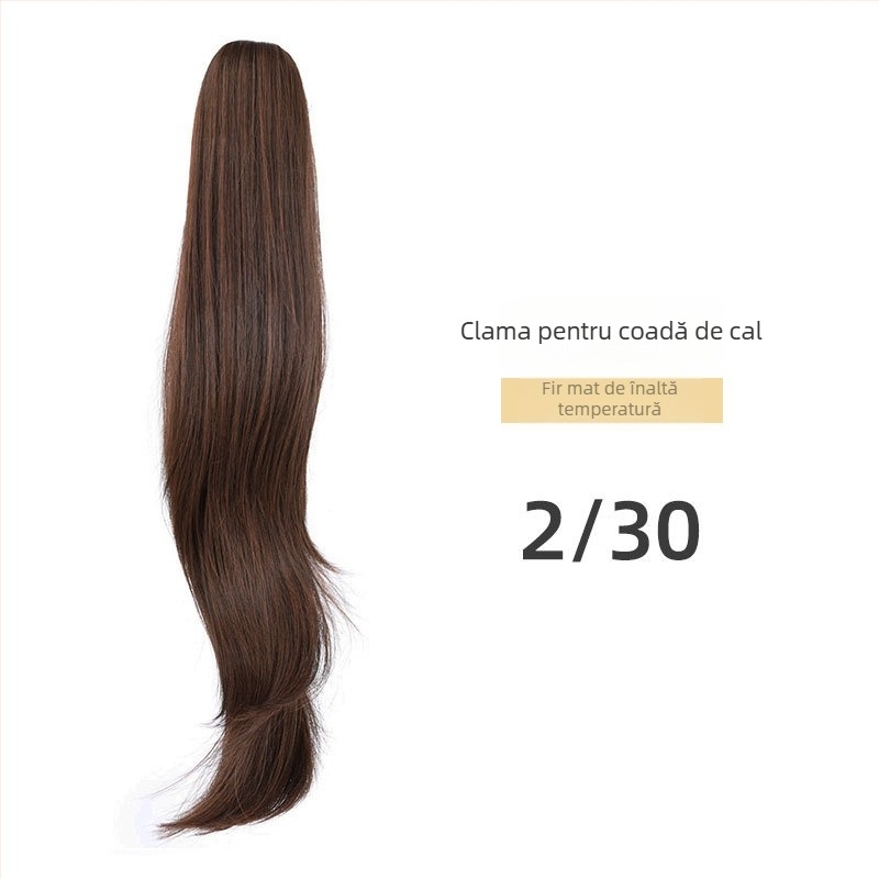 Perucă cu coadă lungă, cu clips pentru coadă, bucle naturale pufoase, păr din sârmă rezistentă la temperaturi înalte, Yu Xi
