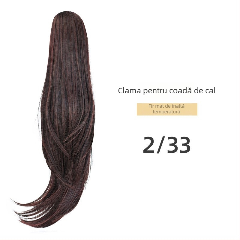 Perucă cu coadă lungă, cu clips pentru coadă, bucle naturale pufoase, păr din sârmă rezistentă la temperaturi înalte, Yu Xi