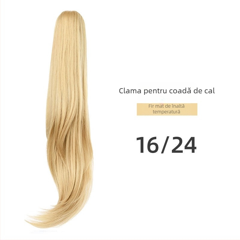 Perucă cu coadă lungă, cu clips pentru coadă, bucle naturale pufoase, păr din sârmă rezistentă la temperaturi înalte, Yu Xi