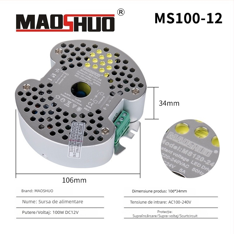 Sursă LED pentru bandă 24V, comutare, IP20, eficiență 92%