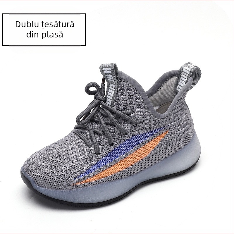 Pantofi Coconut pentru copii: partea superioară fly-knit, căptușeală din fleece, talpă din cauciuc, model cu dungi, potriviți pentru toamnă, iarnă și primăvară