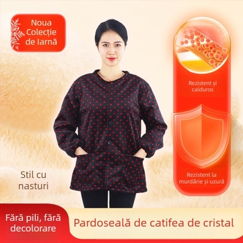 Șorț cu mâneci în stil coreean, din catifea cristal, echipament de lucru anti-murdărie, model cerc/inimă