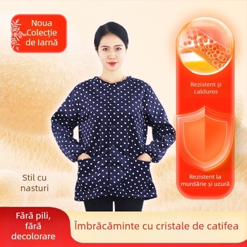 Șorț cu mâneci în stil coreean, din catifea cristal, echipament de lucru anti-murdărie, model cerc/inimă