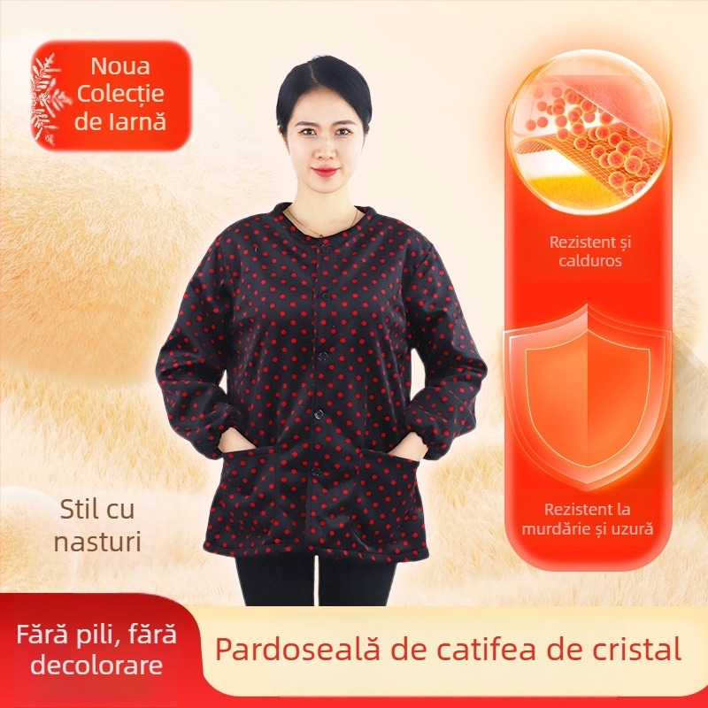 Șorț cu mâneci în stil coreean, din catifea cristal, echipament de lucru anti-murdărie, model cerc/inimă