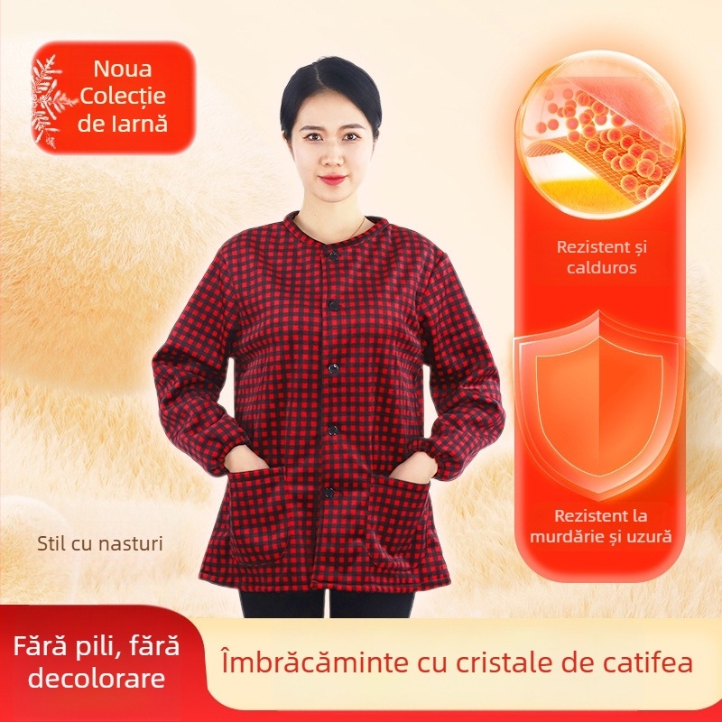 Șorț cu mâneci în stil coreean, din catifea cristal, echipament de lucru anti-murdărie, model cerc/inimă