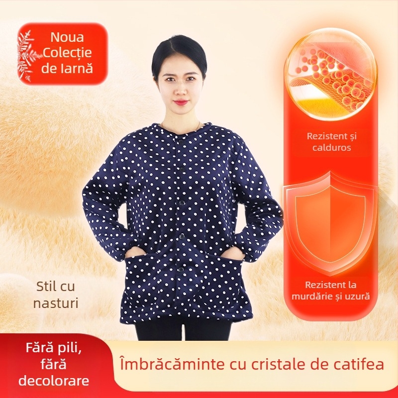 Șorț cu mâneci în stil coreean, din catifea cristal, echipament de lucru anti-murdărie, model cerc/inimă