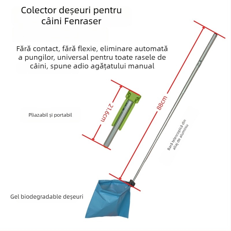 Curățător de fecale pentru câini, pliabil, cu funcționare automată, din plastic, include pungă